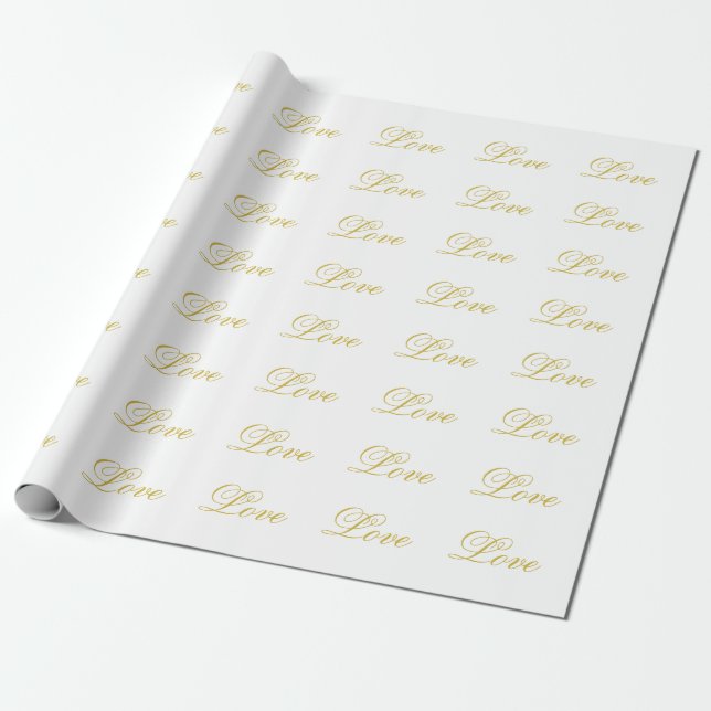 Chic Gold Script White Love Wedding Calligraphy Wrapping Paper (Unrolled)