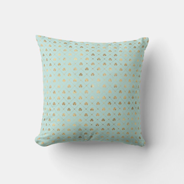 Chic Gold Shamrock Diamond Pattern Mint Cushion (Front)
