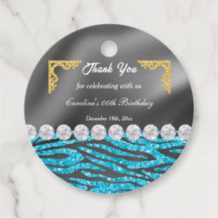 Chic Gold Silver Foil & Light Blue Zebra Print Favour Tags