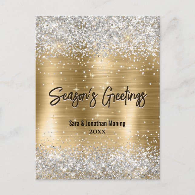 chic gold silver glitter new year Christmas Postcard (Front)