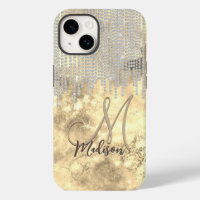 Chic gold silver rhinestone drips monogram Case-Ma