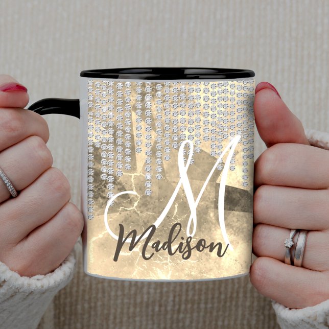 Chic gold silver rhinestone drips monogram mug (Creator Uploaded)