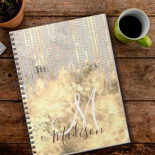 Chic gold silver rhinestone drips monogram notebook