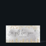 Chic gold silver snow pine logo gift certificate<br><div class="desc">Modern logo gift certificate with this luxury yellow gold glitter snowflakes sparkles and silver glitter pine tree forest on an elegant festive faux silver metallic background,  featuring a modern cool script font typography. Perfect gift for anyone! Add your logo.</div>