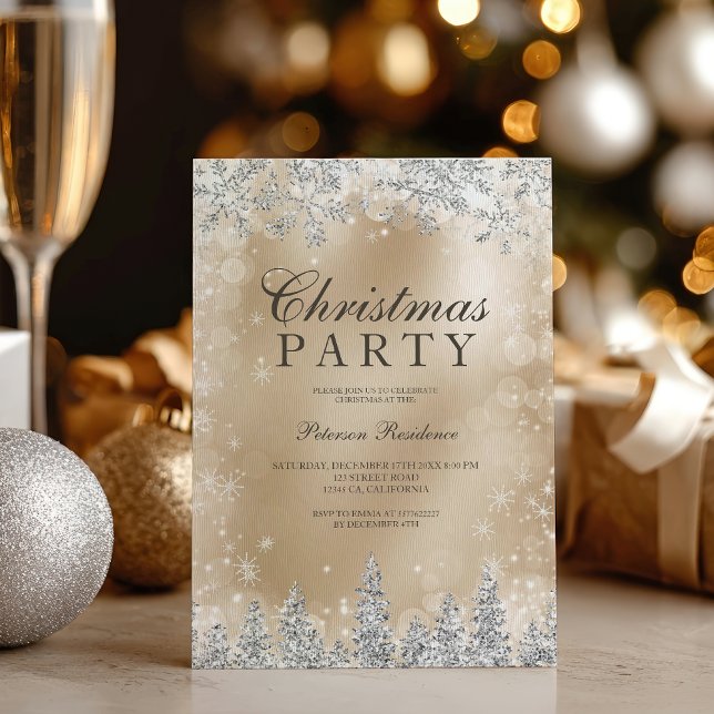 Chic Gold Silver snowflake winter Christmas party Invitation (Chic Gold Silver snowflake winter Christmas party Invitation)