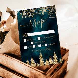 Chic gold snow pine green Christmas winter rsvp Card