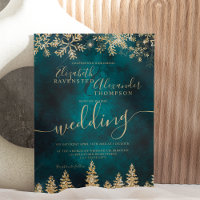 Chic gold snow pine green Christmas winter wedding