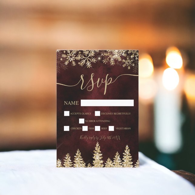 Chic gold snow pine red Christmas winter rsvp (Chic gold snow pine red Christmas winter rsvp)