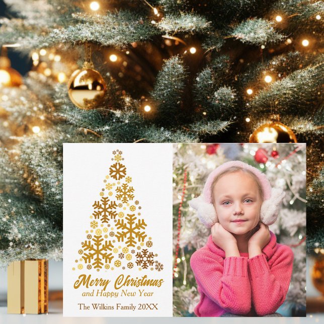 Chic Gold Snowflake Merry Christmas Happy New Year Holiday Card (Creator Uploaded)