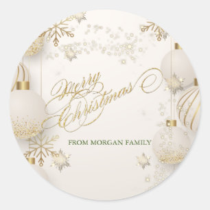 Chic Gold Snowflakes,Balls Christmas Classic Round Sticker