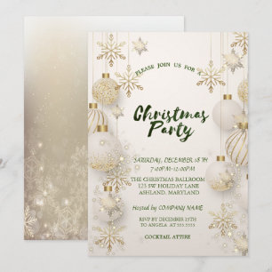 Chic Gold Snowflakes,Balls Christmas Company Party Invitation