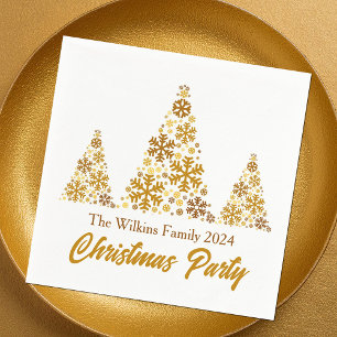 Chic Gold Snowflakes Christmas Party Personalised Napkin