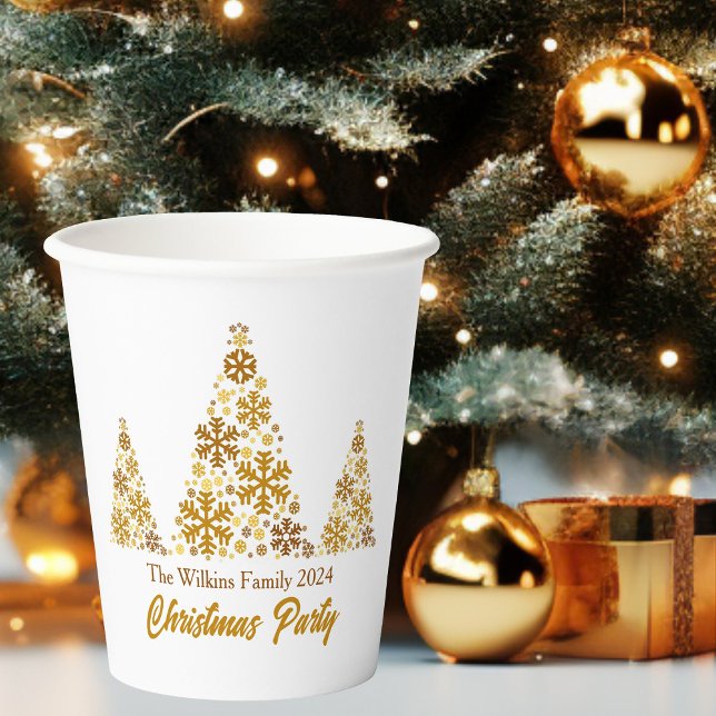 Chic Gold Snowflakes Christmas Party Personalised Paper Cups (Creator Uploaded)