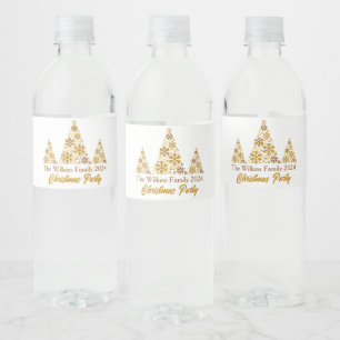 Chic Gold Snowflakes Christmas Party Personalised Water Bottle Label