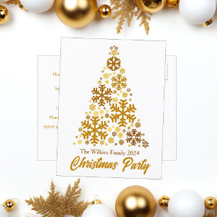Chic Gold Snowflakes Christmas Tree Custom Party Invitation Postcard