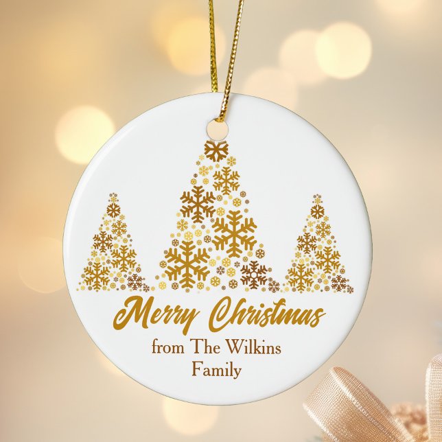 Chic Gold Snowflakes Christmas Tree Personalised Ceramic Tree Decoration (Creator Uploaded)
