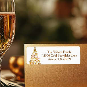 Chic Gold Snowflakes Christmas Tree Return Address