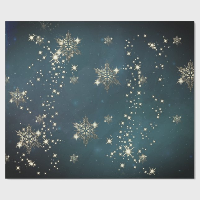 Chic Gold Snowflakes Green Wrapping Paper (Flat)