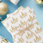 Chic Gold Snowflakes Merry Christmas Tree Custom Wrapping Paper Sheet<br><div class="desc">A chic gold script Merry Christmas gift wrap with your family name under beautiful trees made of golden snowflakes above Merry Christmas. Trendy holiday wrapping paper sheets with an artistic pattern and personalised message.</div>