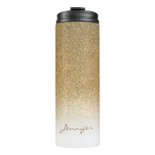 Chic gold sophisticated glitter personalised thermal tumbler (Front)