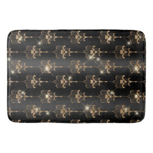 Chic Gold Sparkle Chandelier Black Bath Mat