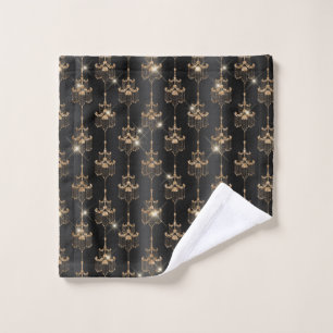 Chic Gold Sparkle Chandelier Black Wash Cloth