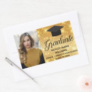 Chic Gold Sparkle Graduate Photo Custom Rectangular Sticker