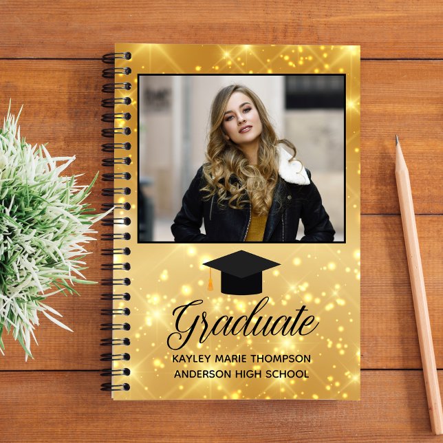 Chic Gold Sparkle Graduate Photo Graduation Notebook (Creator Uploaded)