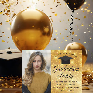 Chic Gold Sparkle Graduate Photo Graduation Party Invitation