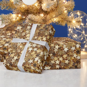 Chic Gold Sparkle Stars Wrapping Paper