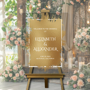 Chic Gold Splash Wedding Welcome Acrylic Sign