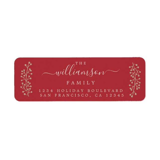 Chic Gold Sprig Red Christmas Return Address (Front)