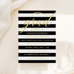 Chic Gold Striped Grad Party