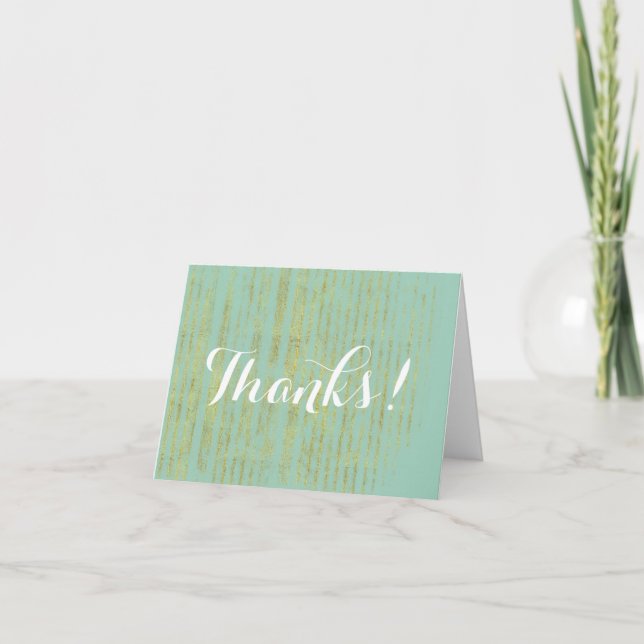 Chic Gold Stripes on Mint Thanks Thank You Card (Front)