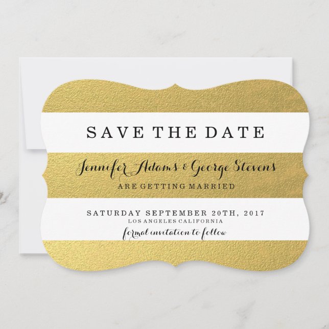 CHIC GOLD STRIPES SAVE THE DATE (Front)
