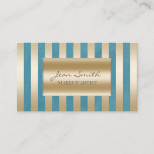 Chic Gold Stripes Teal Green Makeup Artist Business Card