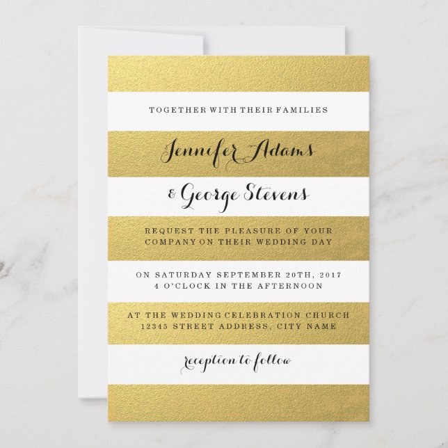 CHIC GOLD STRIPES WEDDING INVITATION (Front)