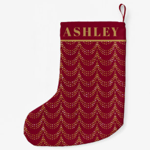 Chic Gold Swag Stripe on Burgundy Red Small Christmas Stocking