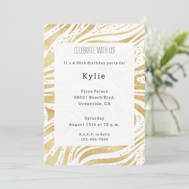 Chic Gold Swirls Birthday   Invitation (Standing Front)