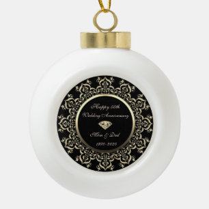 Chic Gold Swirls Diamond 50th Wedding Anniversary Ceramic Ball Christmas Ornament