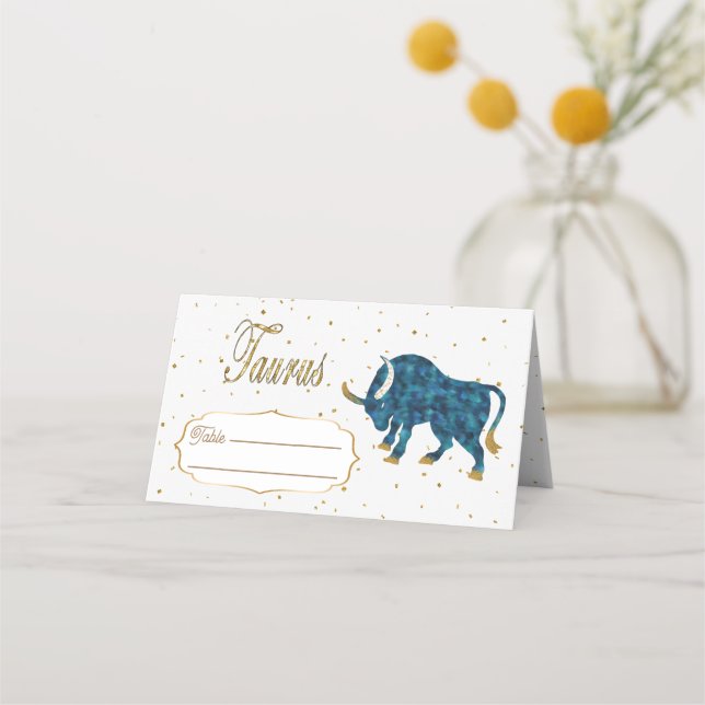 Chic Gold Taurus Zodiac Birthday Place Card (Front)