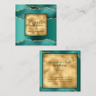 Chic Gold Teal Glitter Fashion Modern Square Business Card