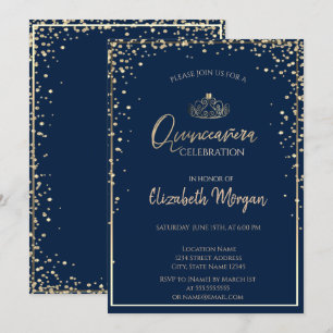 Chic Gold Tiara,Diamonds Quinceañera Invitation