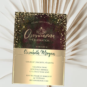 Chic Gold Tiara,Diamonds Vintage Quinceañera Invitation