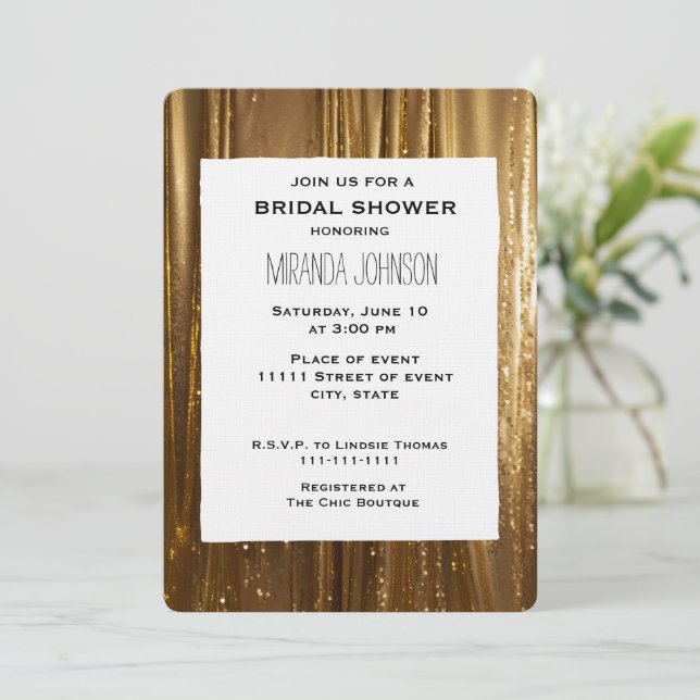 Chic Gold Tinsel Stripes Bridal Shower Invitation (Standing Front)