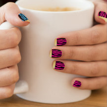 Chic Gold Tipped Pink & Blue Zebra Print Nails