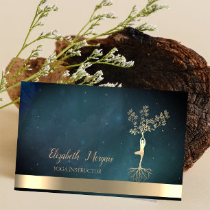 Chic Gold Tree Women Silhouette,Yoga  Business Card