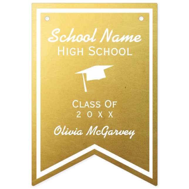 Chic Gold Trendy Graduation Class of 20XX Bunting Bunting (First Flag)