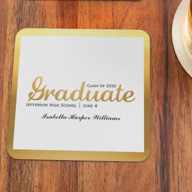 Chic Gold Trendy Graduation Party Class of 20XX Square Paper Coaster (Creator Uploaded)