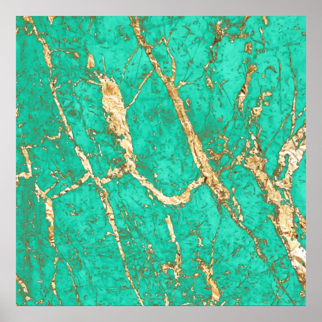 Chic Gold Turquoise Marble Pattern Poster (Front)